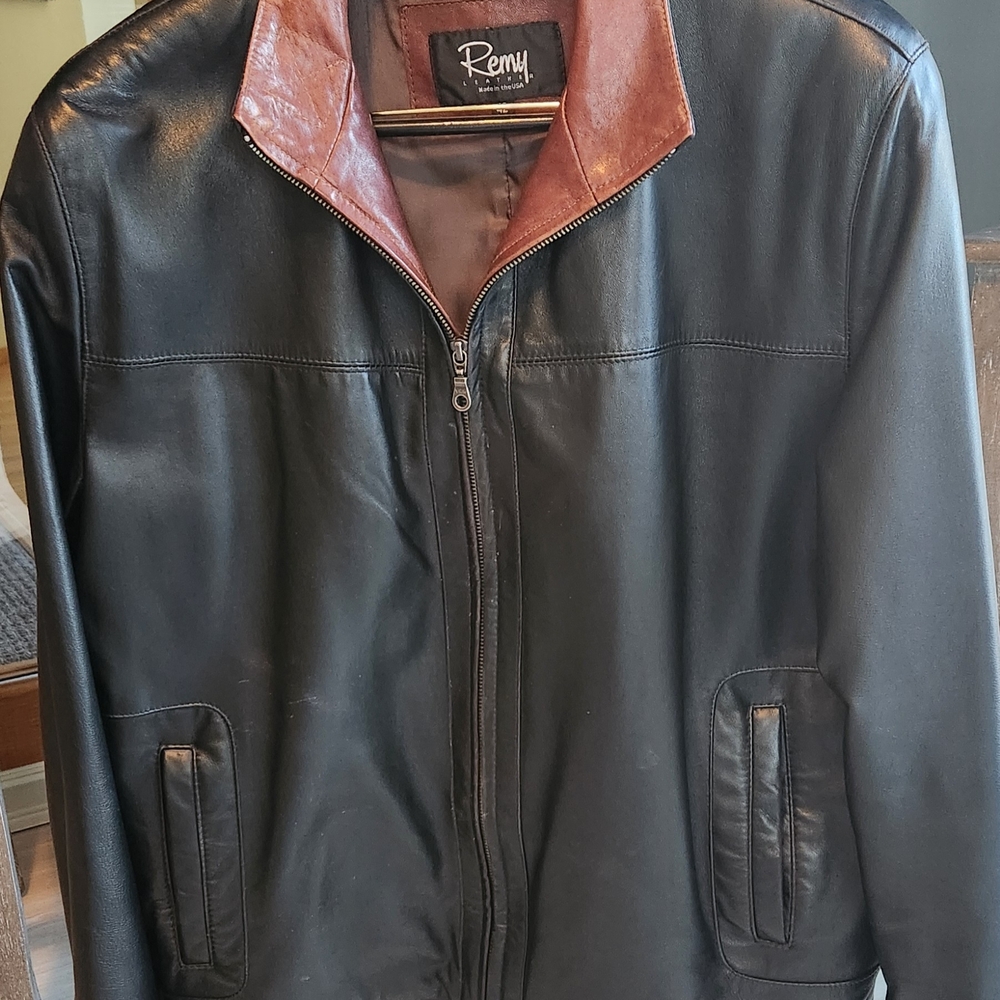 Remy Men's Lambskin Leather Jacket Black/Timber Size 42